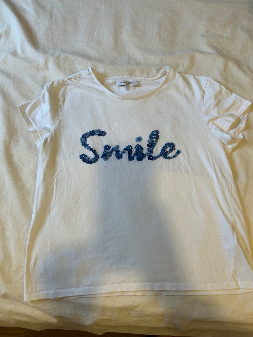 Gerard Darel White Kids Sequin 'Smile' Tee with Blue Script